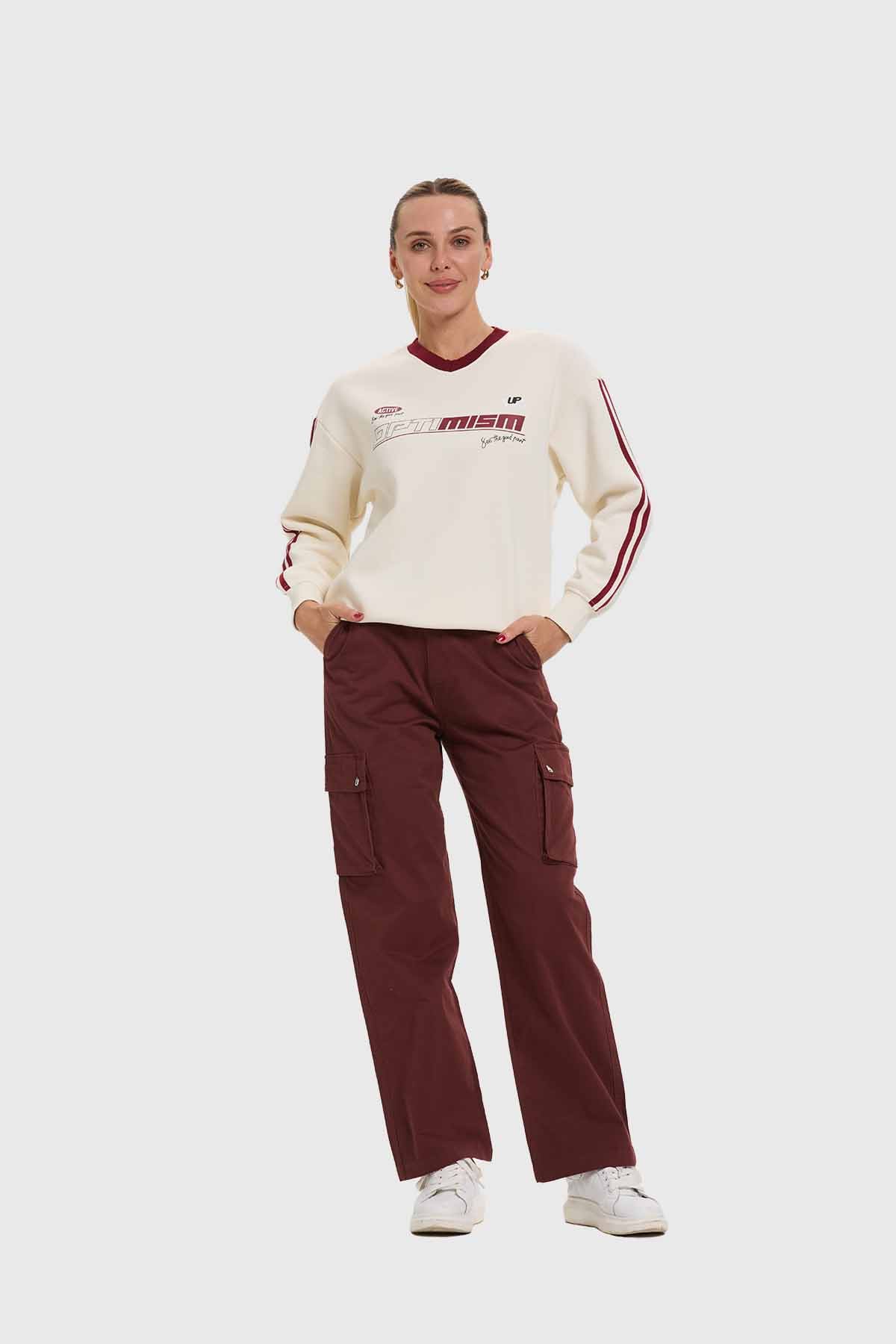 Polerón Mujer College Rayas Crudo