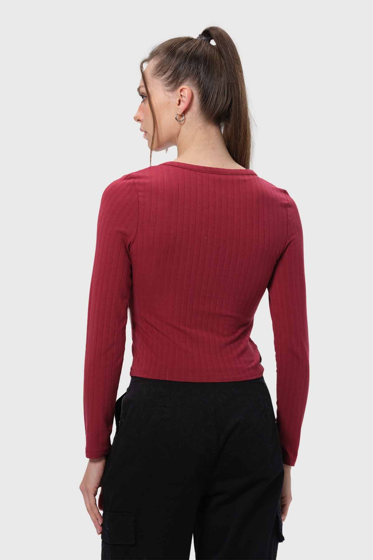 Polera Mujer Abotonada Burdeo