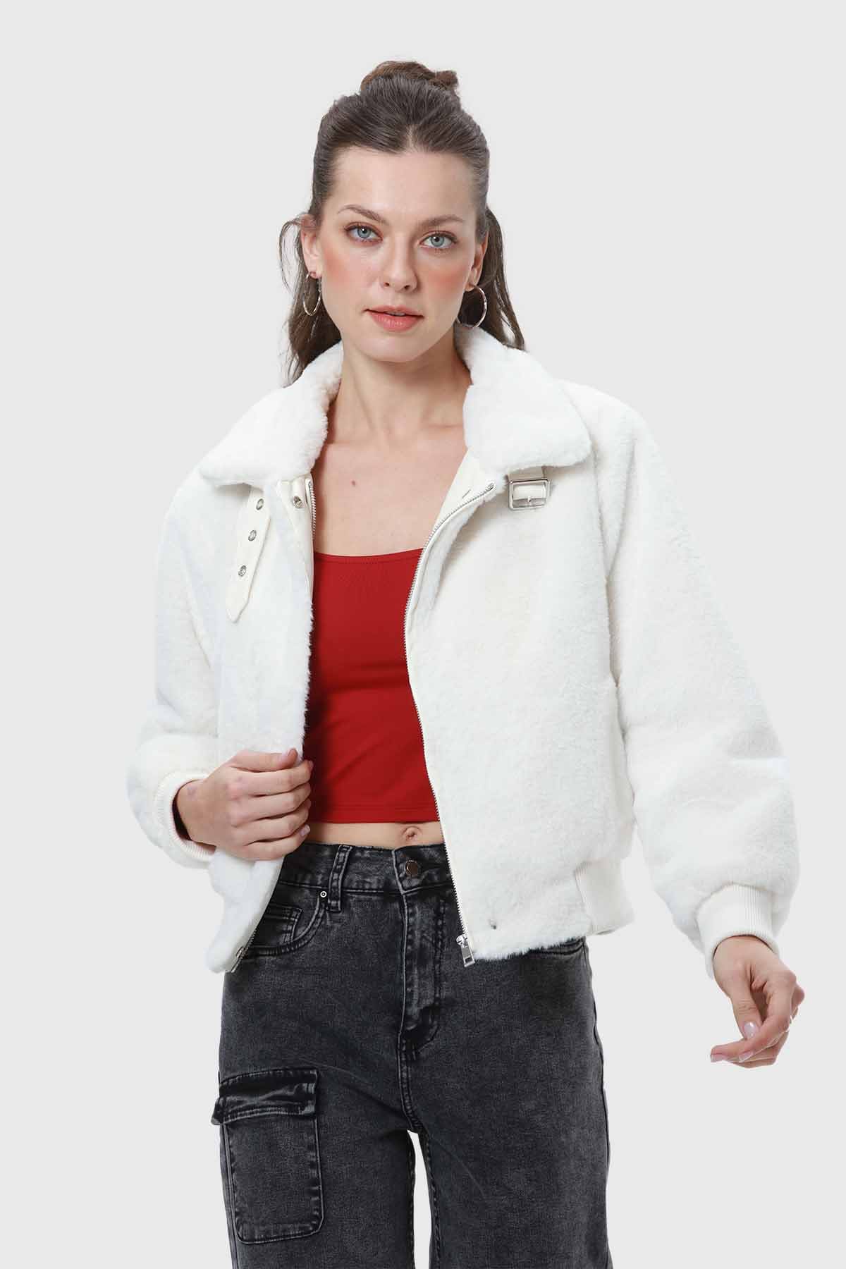 Chaqueta Mujer Peludo Crudo