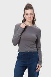 Polera Mujer Botones Gris