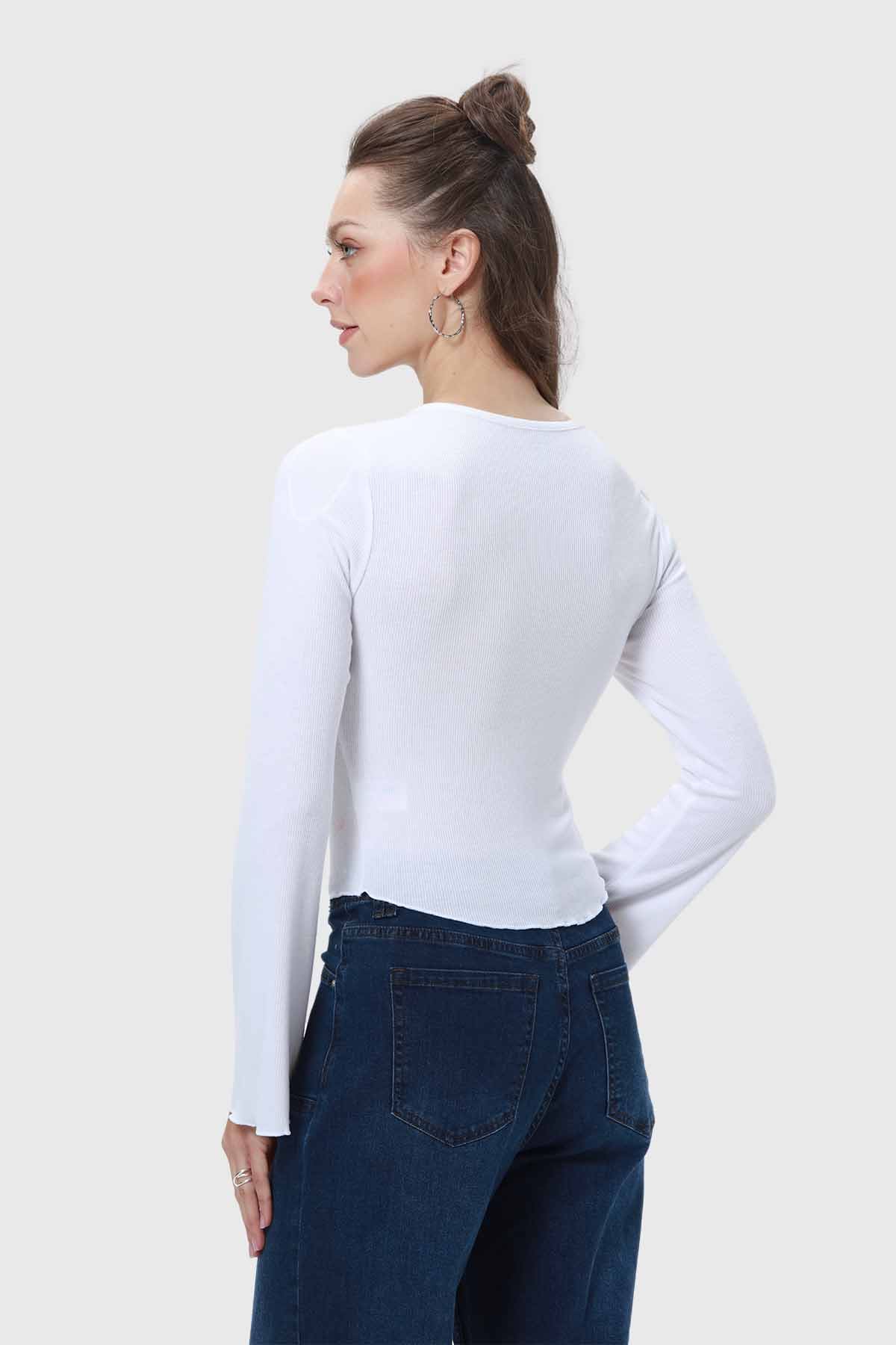 Polera Mujer Escote V Manga Flare Blanco