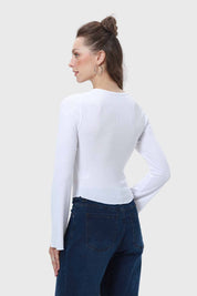 Polera Mujer Escote V Manga Flare Blanco