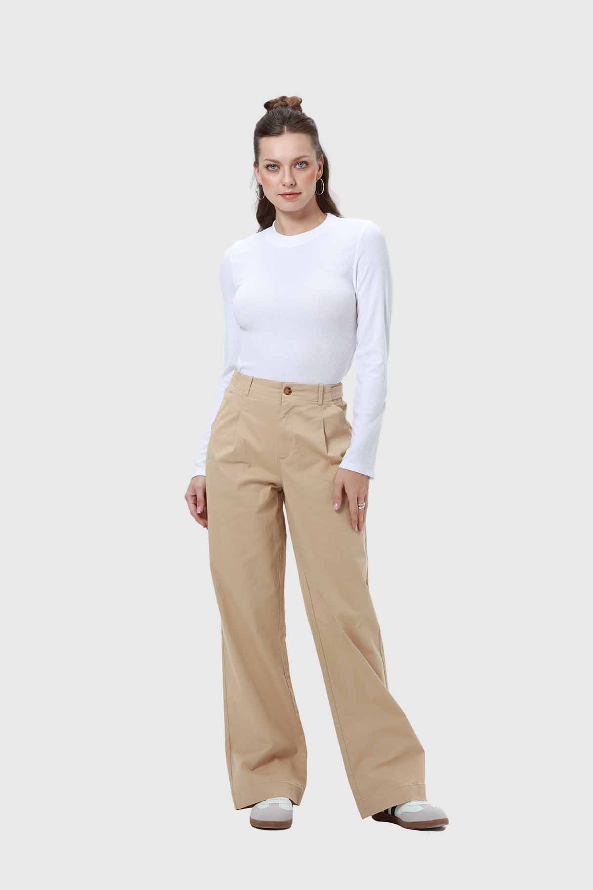 Pantalón Mujer Gabardina Camel