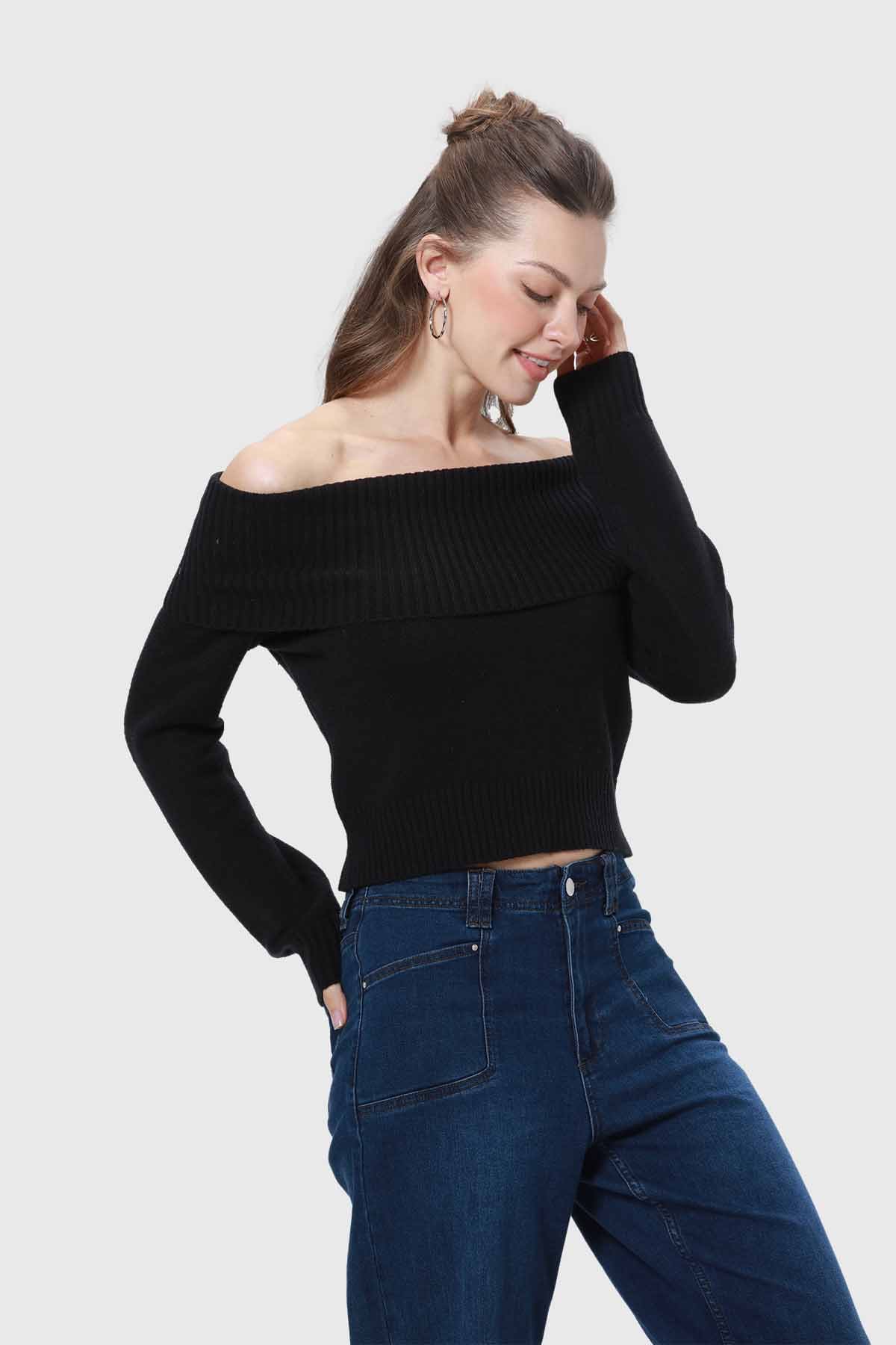 Sweater Mujer Bardot Negro