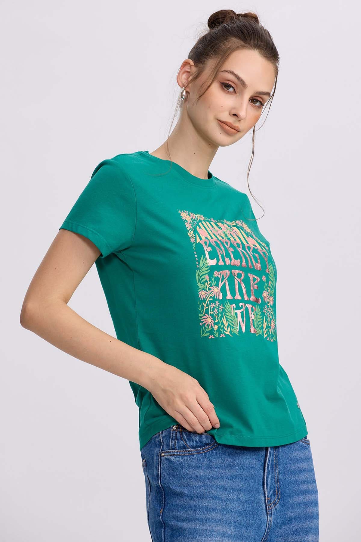 Polera Mujer Básica Print Verde Esmeralda Verde / M