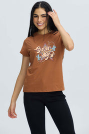Polera Mujer Básica Print Camel Beige / XL