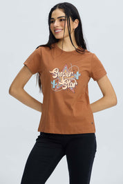 Polera Mujer Básica Print Camel Beige / XL