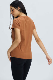 Polera Mujer Básica Print Camel Beige / XL