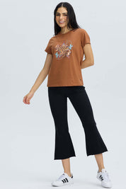 Polera Mujer Básica Print Camel Beige / XL