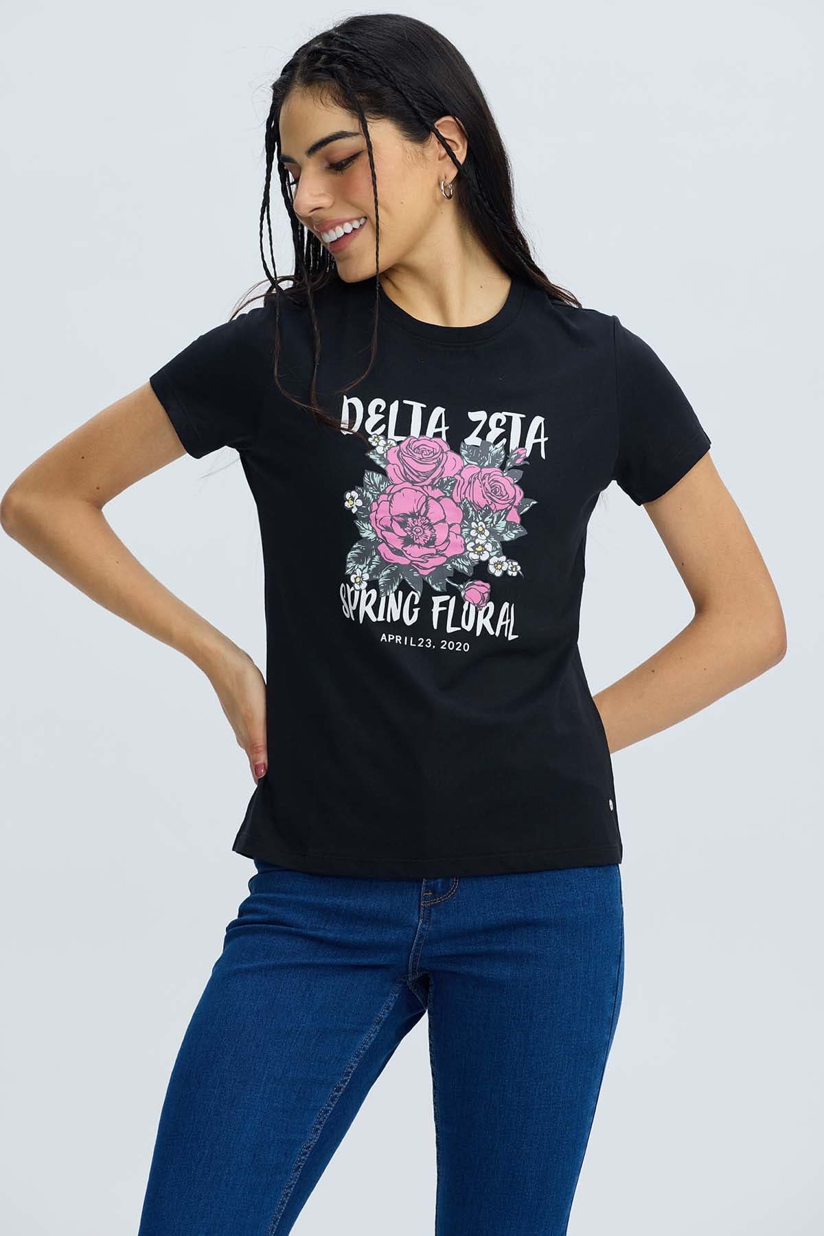 Polera Mujer Básica Print Negro / Fucsia Negro / XL