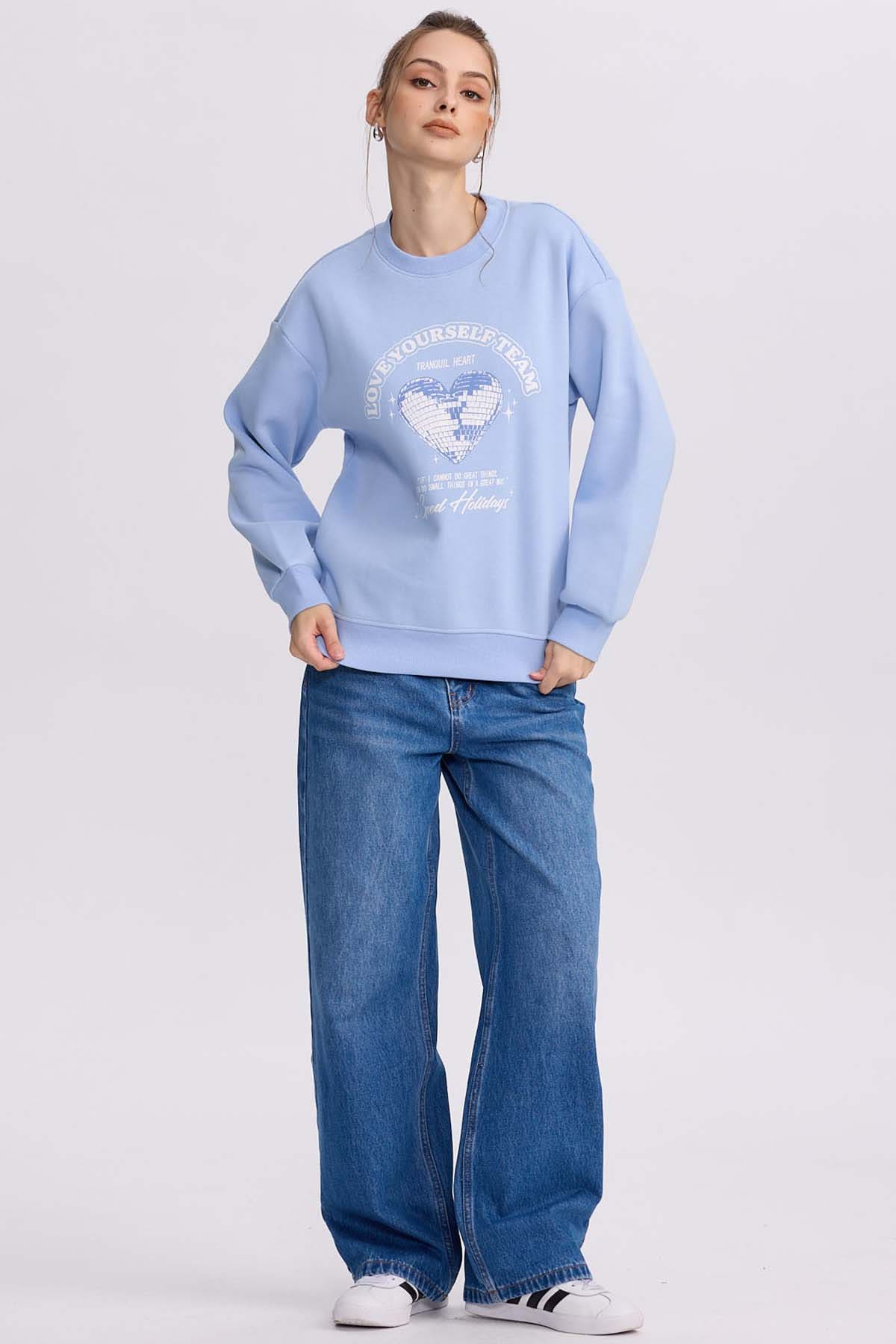 Polerón Mujer Print Celeste