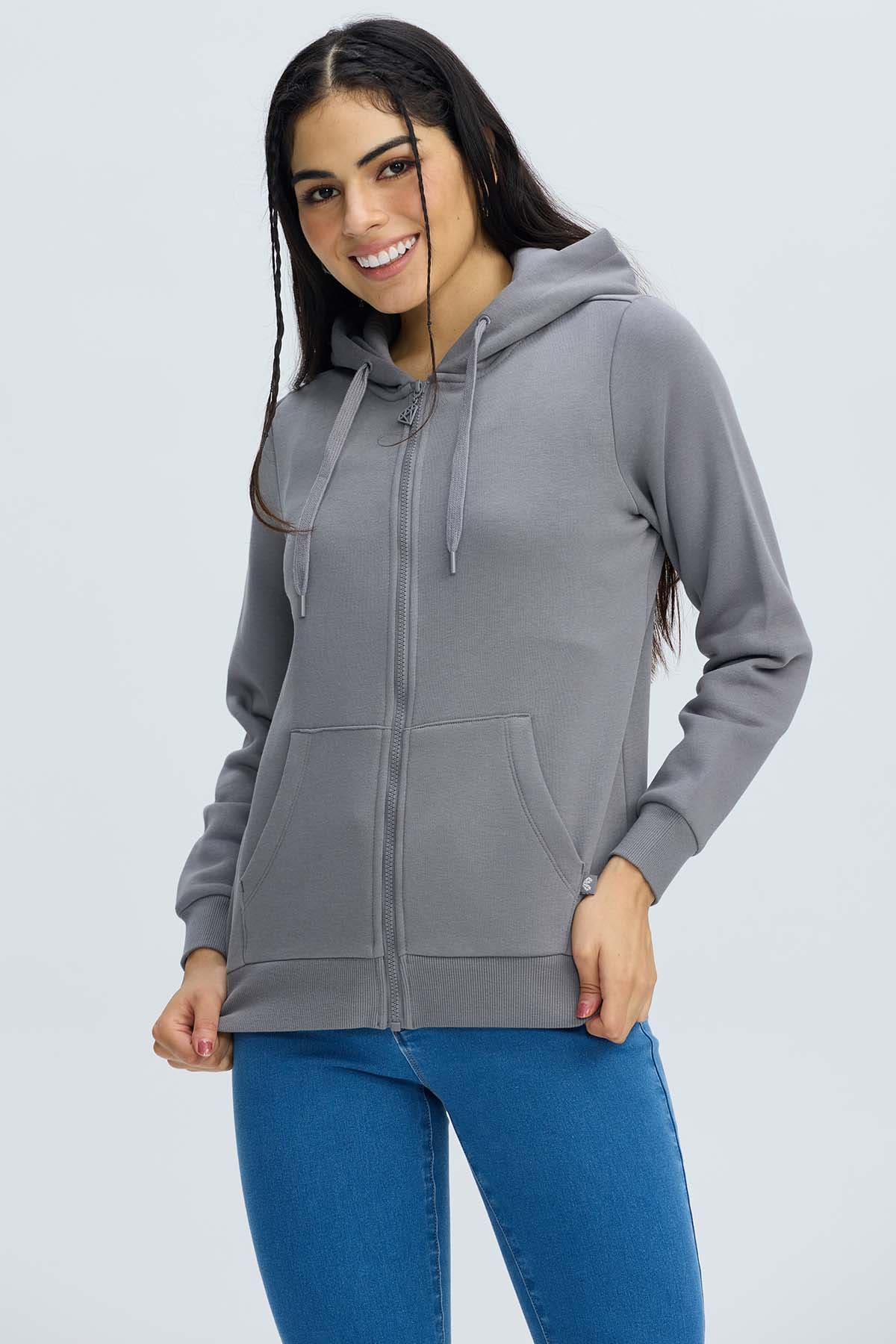 Polerón Mujer Hoodie Gris Oscuro