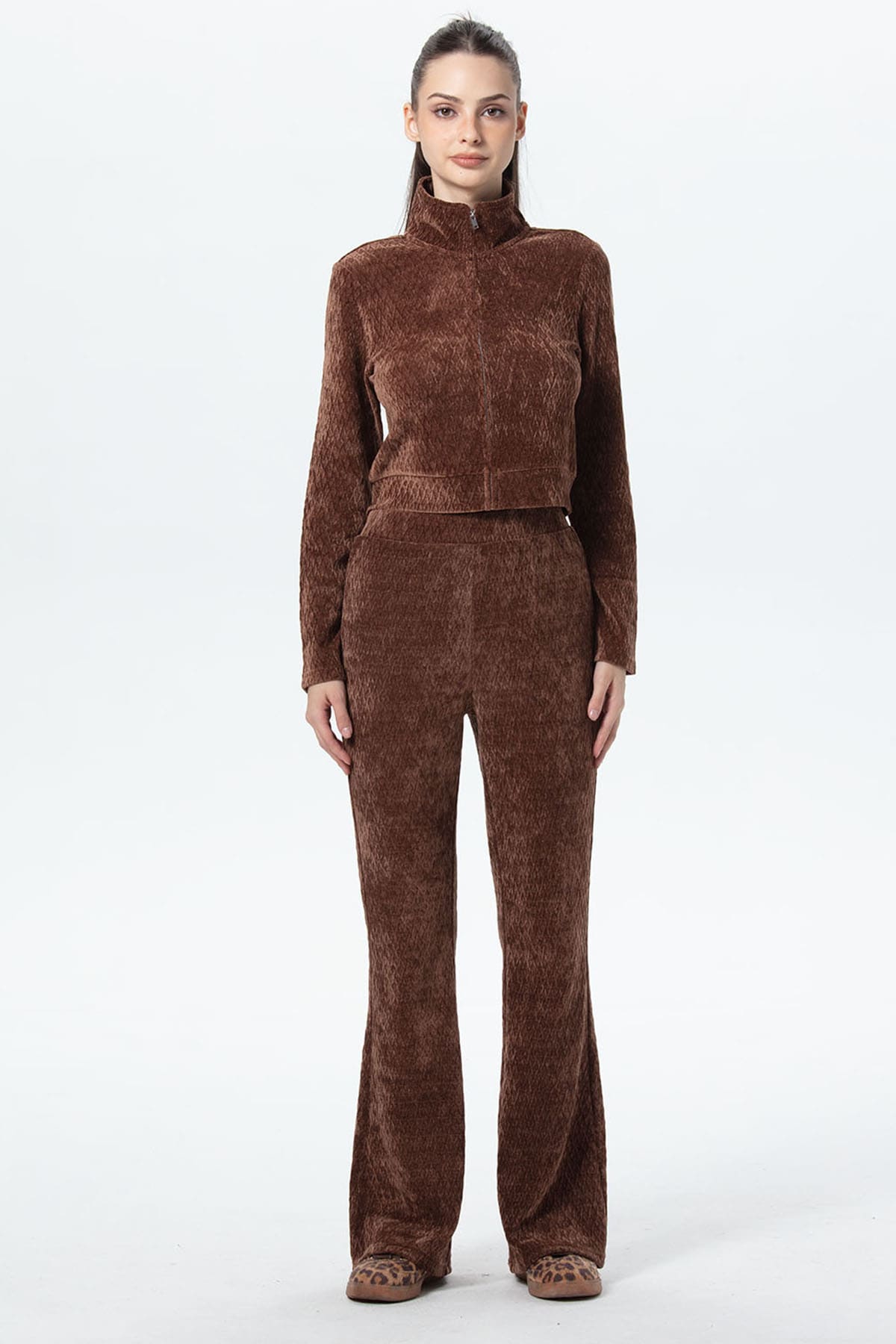 Pantalón Mujer Flare Chenille Cafe