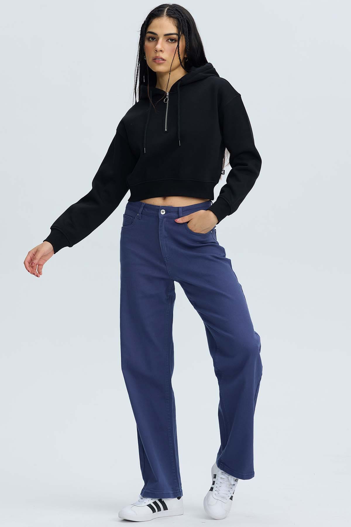 Polerón Mujer Medio Zipper Crop Negro Negro / XL