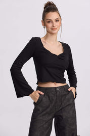 Polera Mujer Escote V Negro