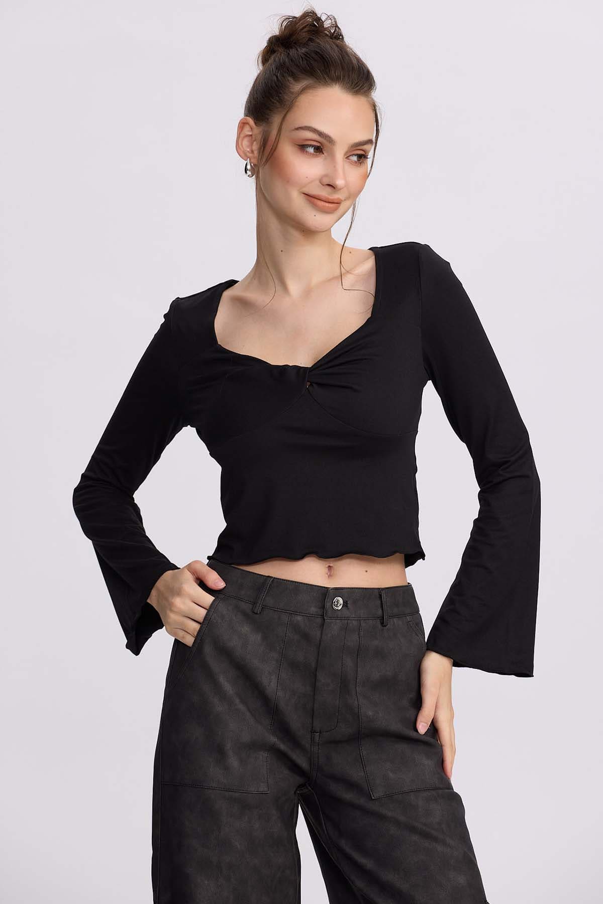 Polera Mujer Escote V Negro