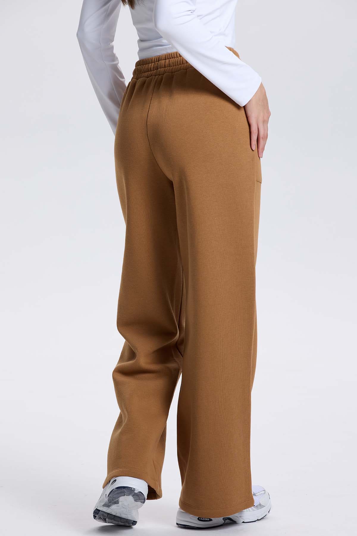 Pantalón Buzo Mujer Wide Leg Camel
