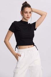 Polera Mujer Recogido Costado Negro