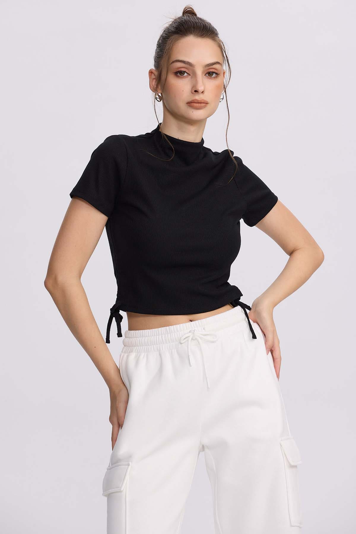 Polera Mujer Recogido Costado Negro