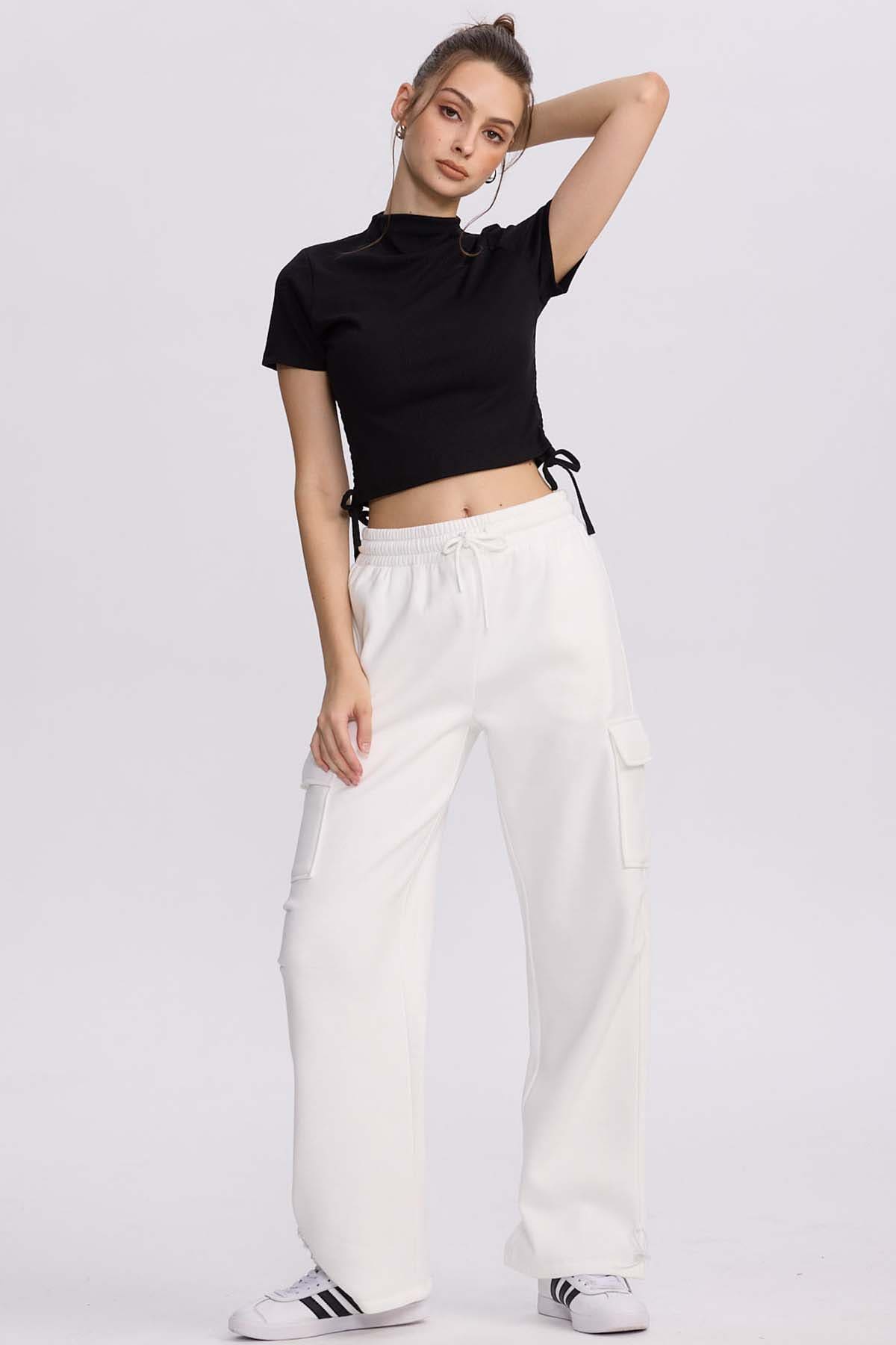 Polera Mujer Recogido Costado Negro