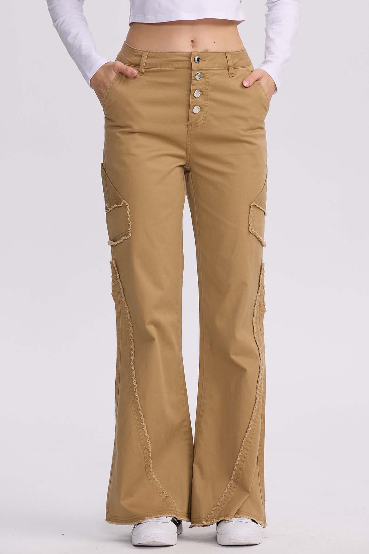 Pantalón Mujer Desflecado Camel – Fashion´s Park