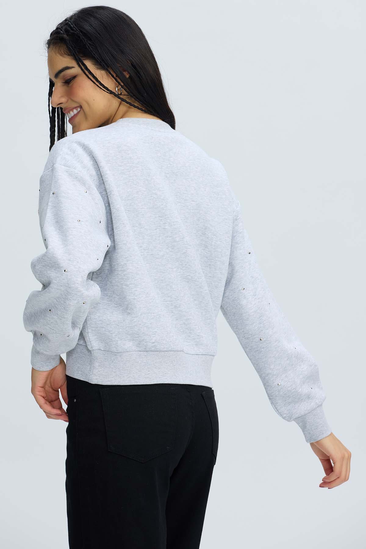 Polerón Mujer Strass Gris Melange