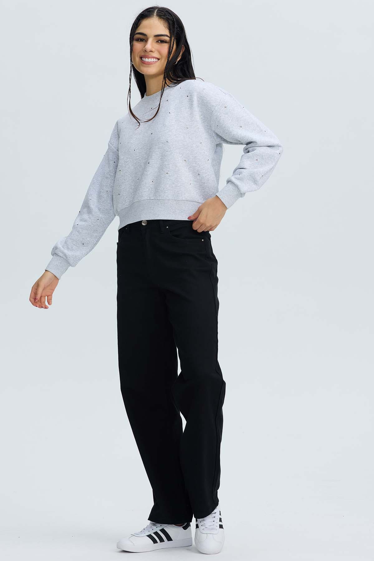 Polerón Mujer Strass Gris Melange