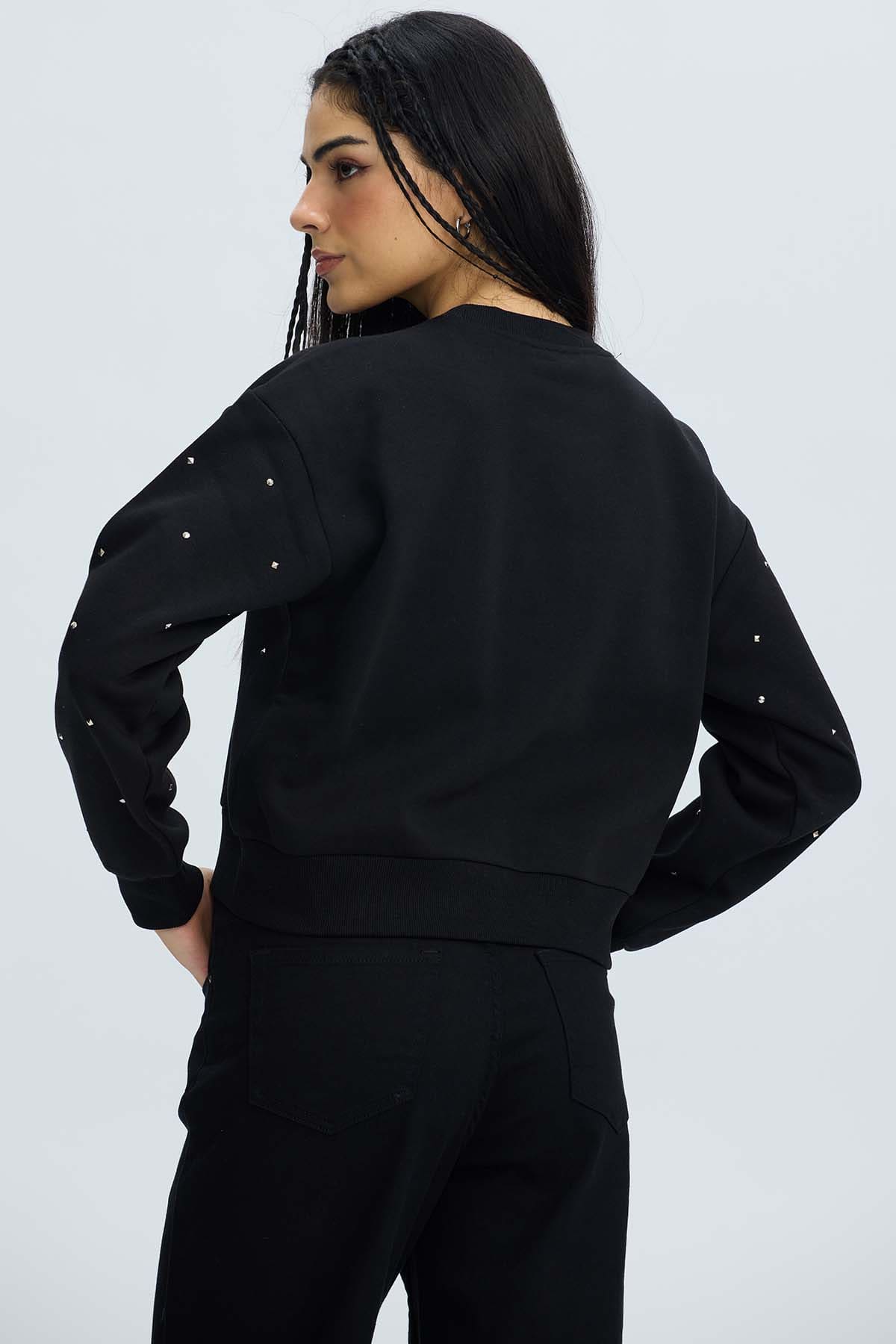 Polerón Mujer Strass Negro