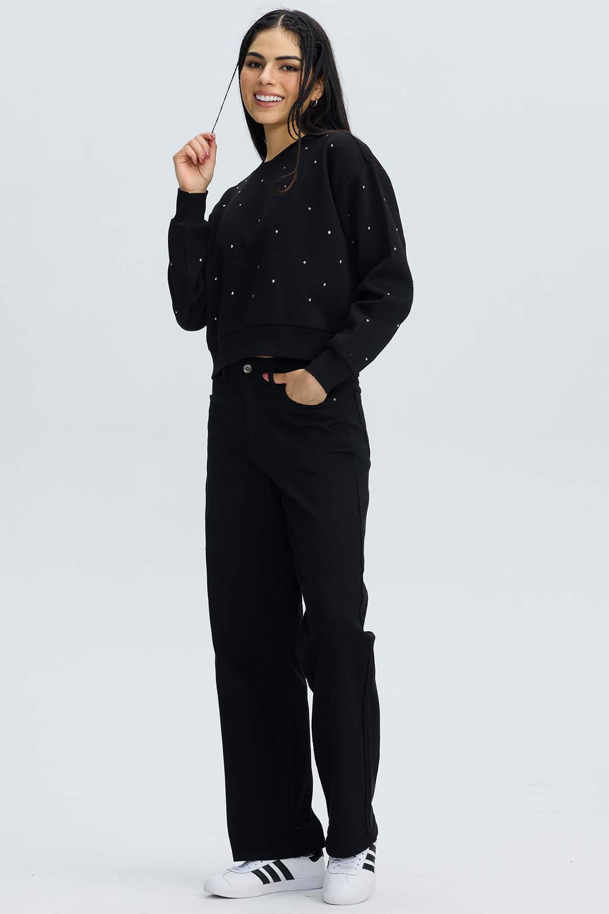 Polerón Mujer Strass Negro