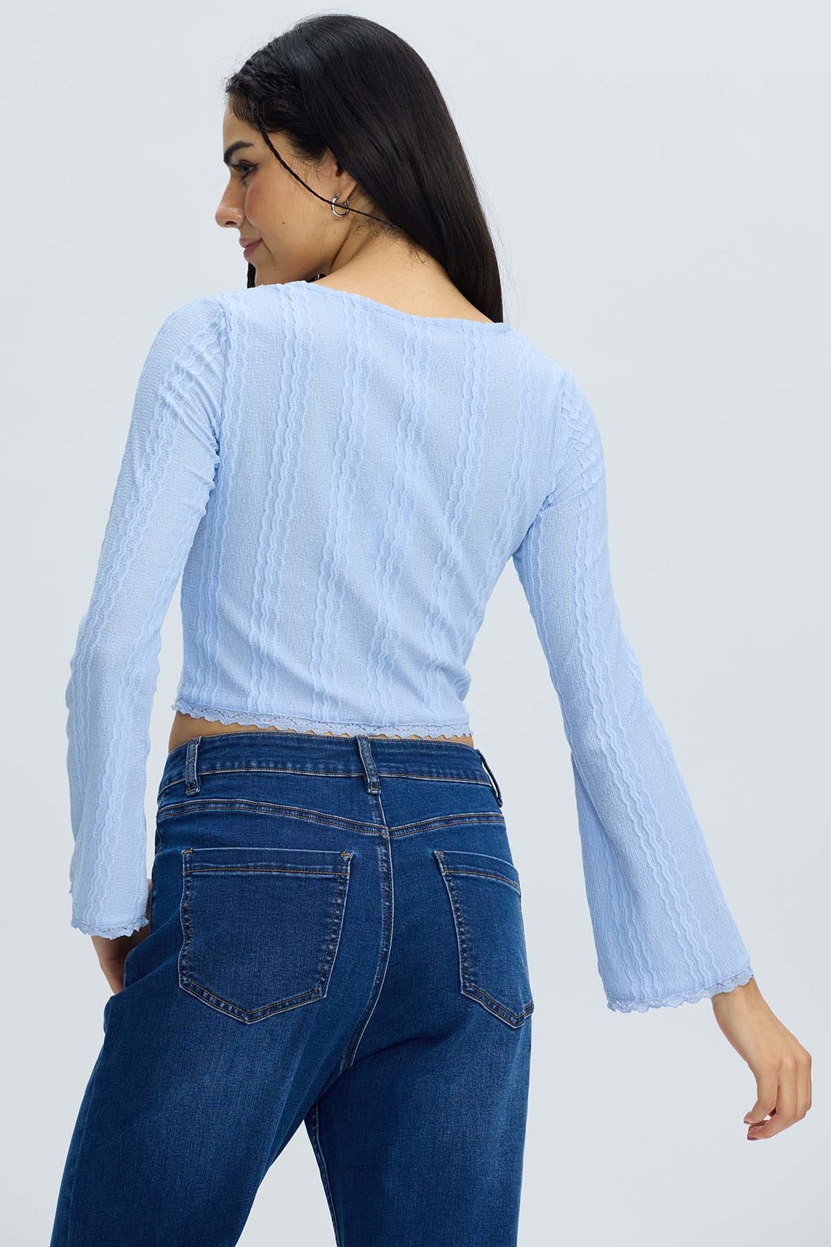 Polera Mujer Vuelos Flare Celeste Azul / L