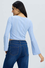 Polera Mujer Vuelos Flare Celeste Azul / L