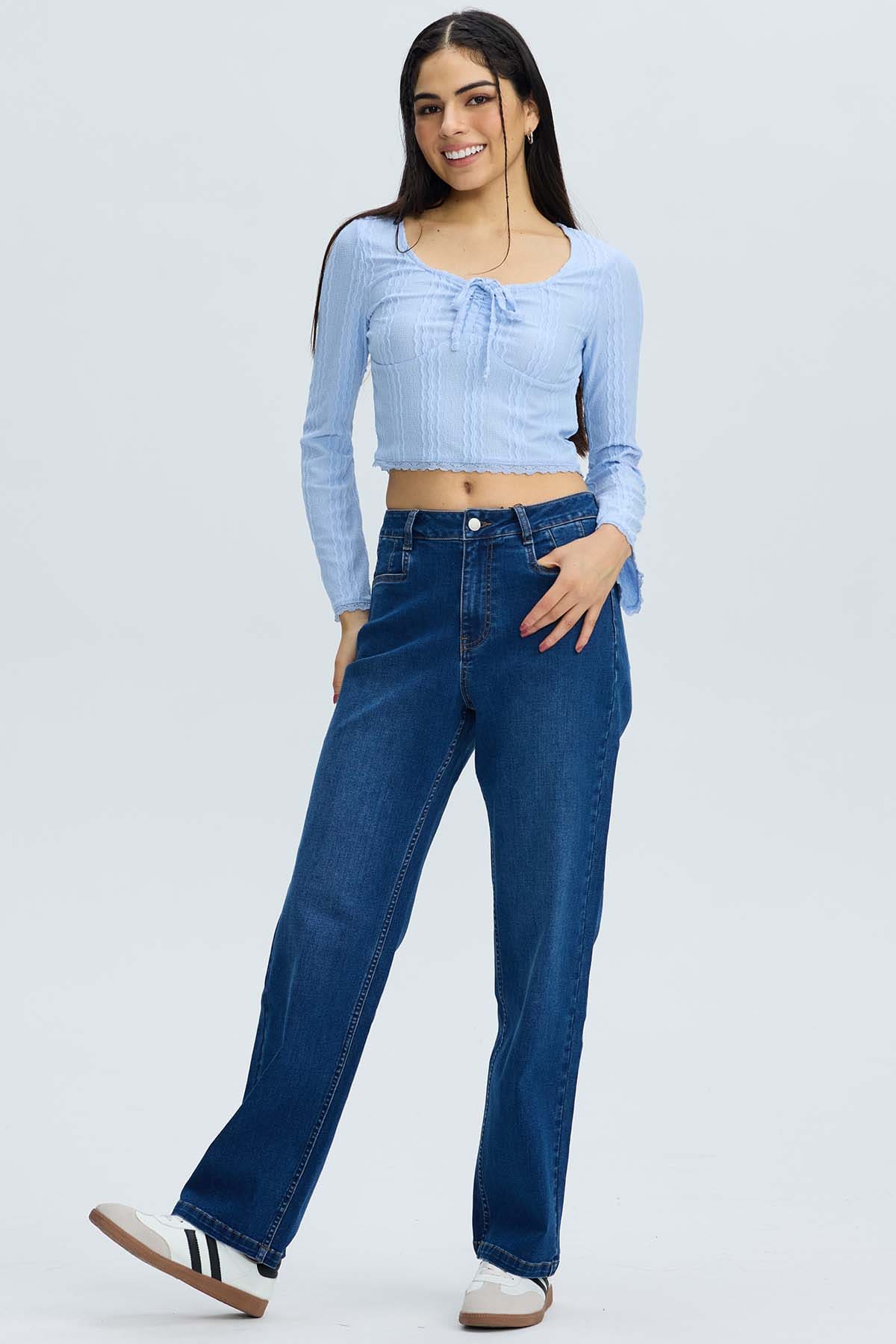 Polera Mujer Vuelos Flare Celeste Azul / L