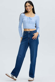 Polera Mujer Vuelos Flare Celeste Azul / L