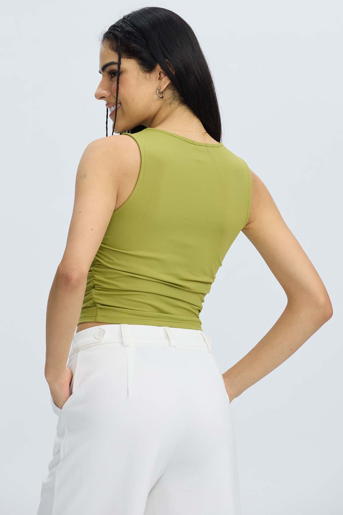 Polera Mujer Drapeada Verde Claro Verde / XL