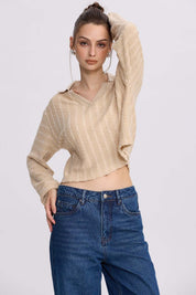 Polerón Mujer Cuello Camisero Beige