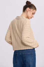 Polerón Mujer Cuello Camisero Beige