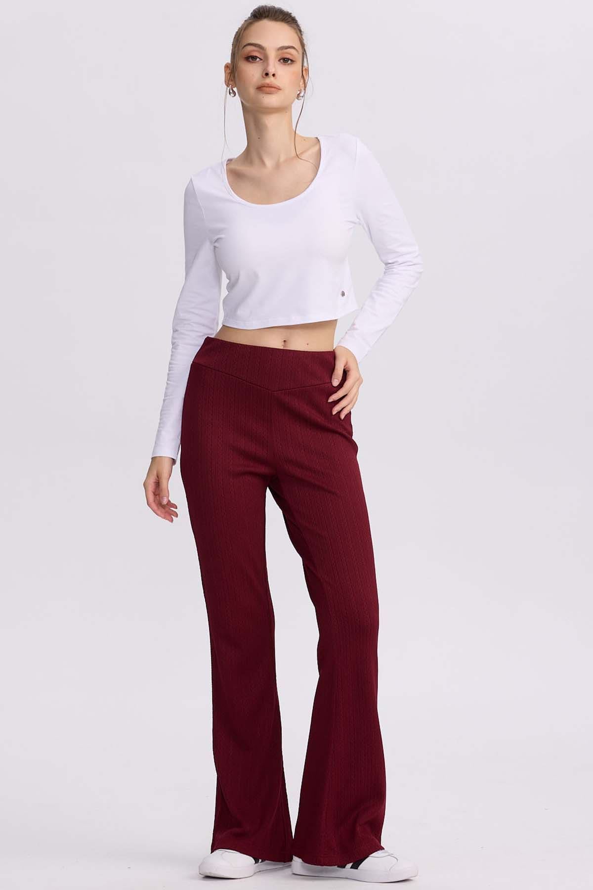 Pantalón Buzo Mujer Doble Pretina Burdeo