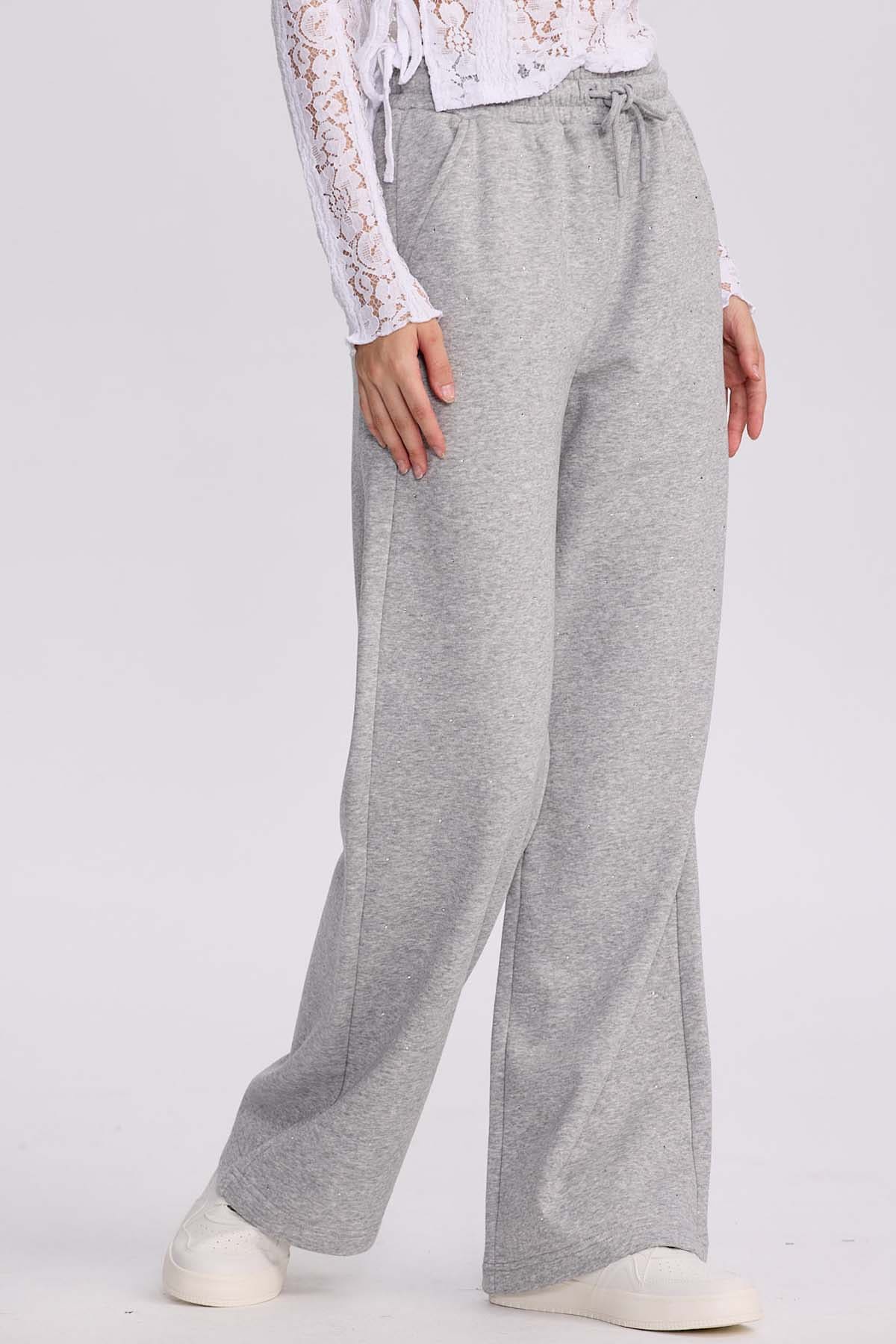Pantalón Buzo Mujer Strass Gris Melange
