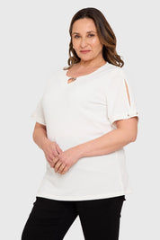 Polera Mujer Detalle Escote Crudo