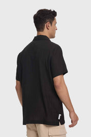 Camisa Hombre Textura Guayabera Negro