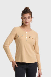 Polera Mujer Pata Botón Rib Arena