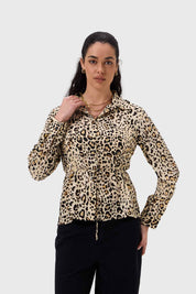 Blusa Mujer Satín Animal Print Beige