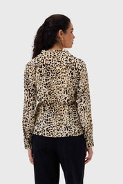 Blusa Mujer Satín Animal Print Beige