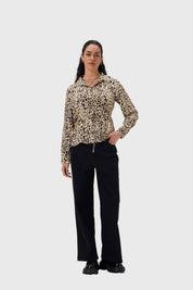Blusa Mujer Satín Animal Print Beige