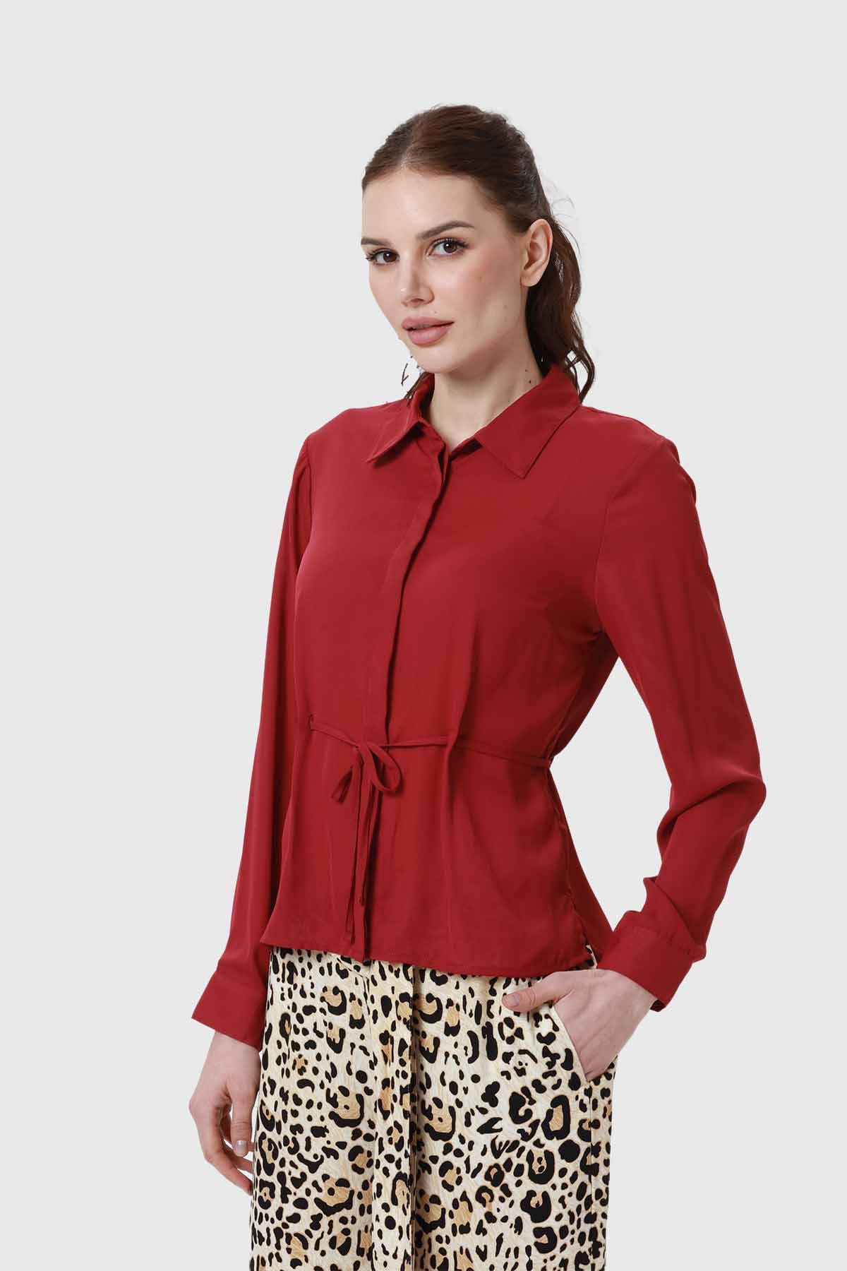 Blusa Mujer Satín Animal Print Burdeo Burdeo / XL