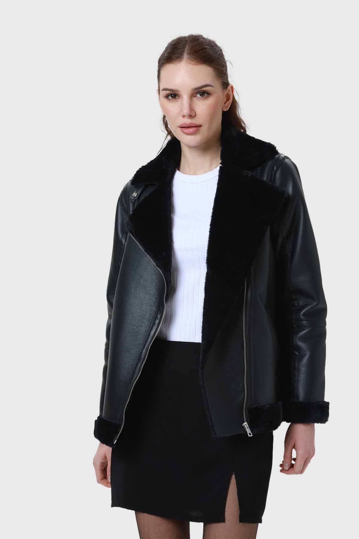Chaqueta aviador negro cuero estilo clásico – Fashion´s Park