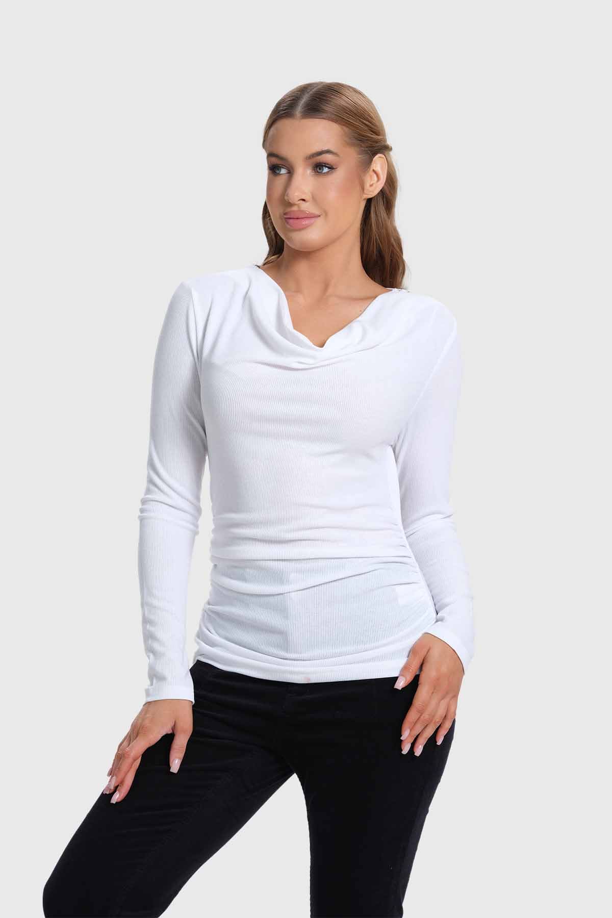 Polera Mujer Drapeado Blanco