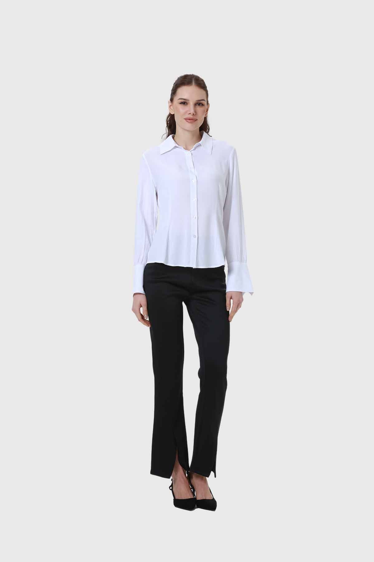Blusa Mujer Abotonada Con Pinzas Blanco