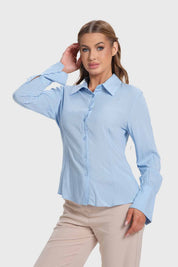 Blusa Mujer Abotonada Con Pinzas Celeste