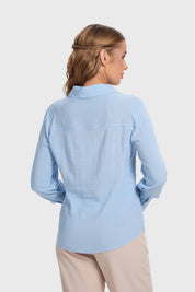 Blusa Mujer Abotonada Con Pinzas Celeste